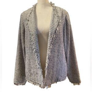 Dialogue tweed textured frayed hem jacket embroidered jacket size 12